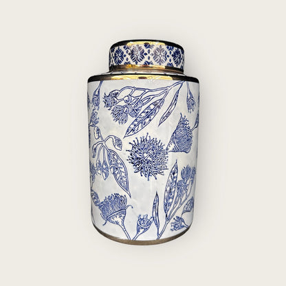 Porseleinen bloemenvaas Aline ginger jar blauw-wit
