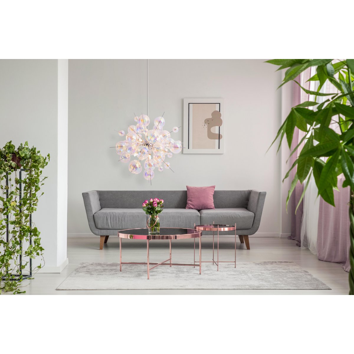 Hanger lamp "explosie" gemaakt van metaal - en irisglas, G9 - frames, hangende lamp voor eetkamer, woonkamer, hal of kantoor, Øca. 65 cm - OutHome
