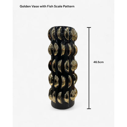 Porseleinen vaas Visschaalpatroon zwart/goud