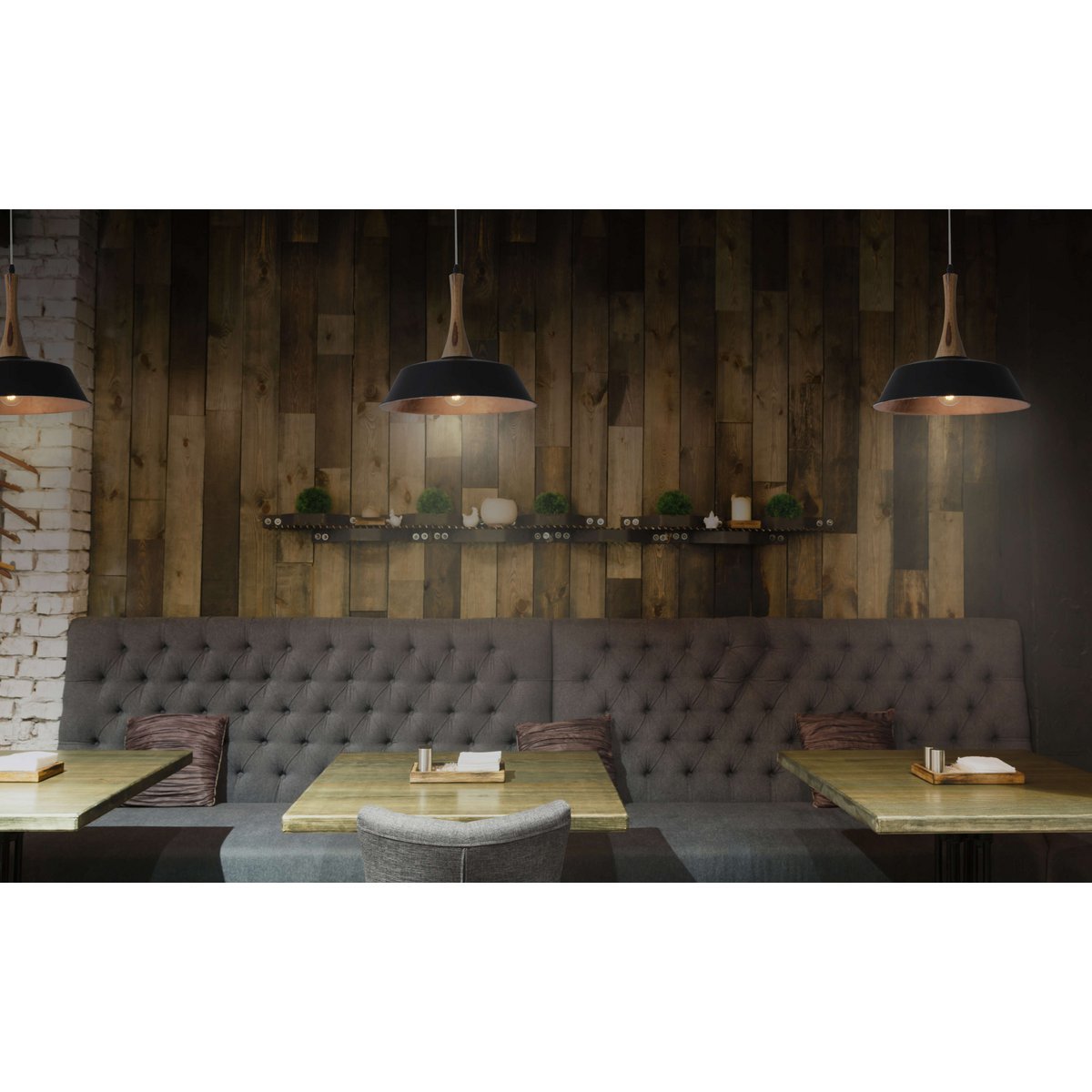 Hanger lamp "culum" Ø 36 cm gemaakt van metaal in zwart en koper, met hout, E27 - OutHome