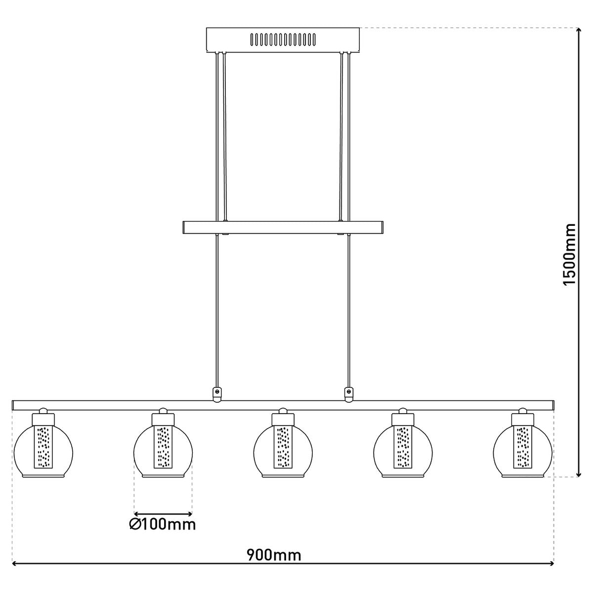 LED Hanglamp Messing/Zwart Glas - 90 cm