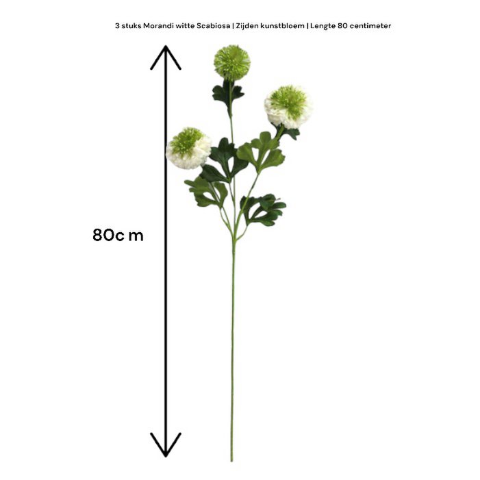 Zijden kunstbloem Scabiosa wit - 80 cm
