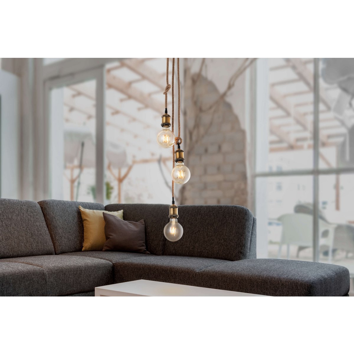 Hanglamp Ontario 3 - Lichts Oud Messing/Jute (E27) - OutHome