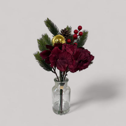 Zijden kunstbloem Kerstboeket rood/groen - 36 cm