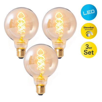 LED-lampenset Dilly (3-delig) - E27, 4W, Amberglas (Ø 9,5 cm)