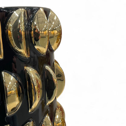 Porseleinen vaas Visschaalpatroon zwart/goud