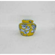 Porseleinen pot handbeschilderd blauw/geel