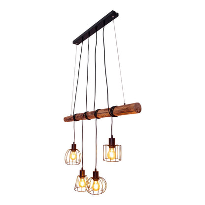 Hanglamp Woodland 4-Lichts Zwart/Hout - 100 cm (E27)