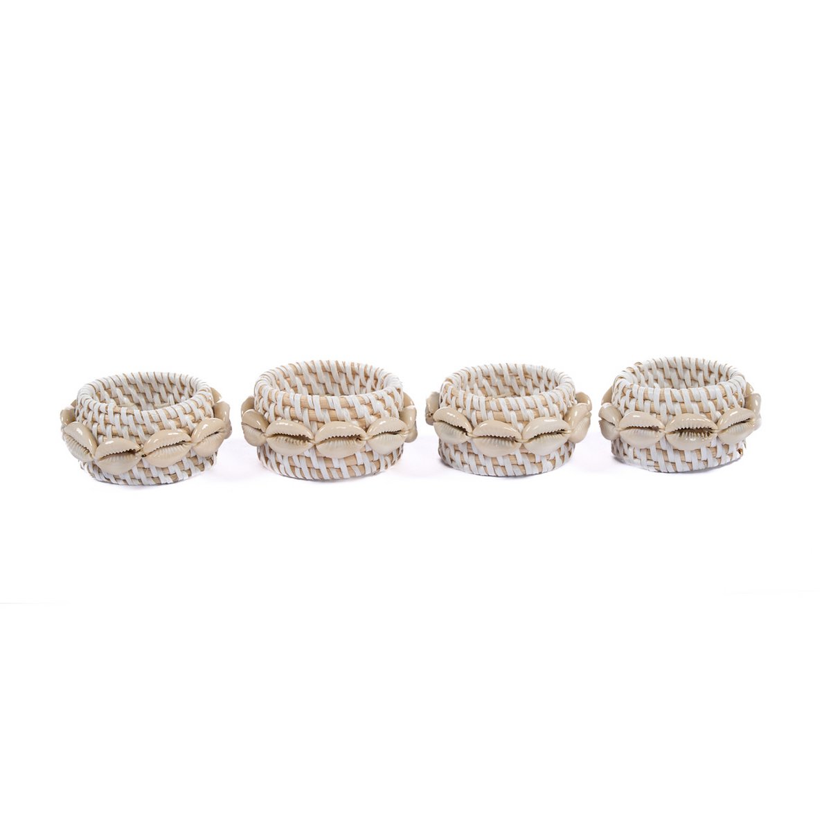 Rotan servetring Schelp wit (set van 4)