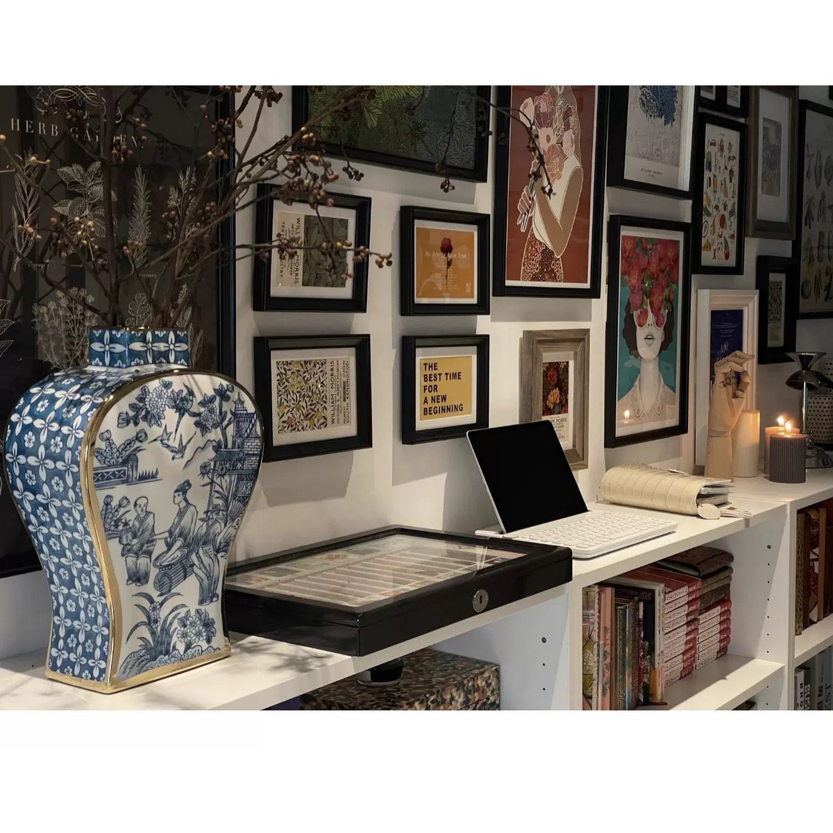 Porseleinen vazen Parijse delfts blauw (Set van 2)