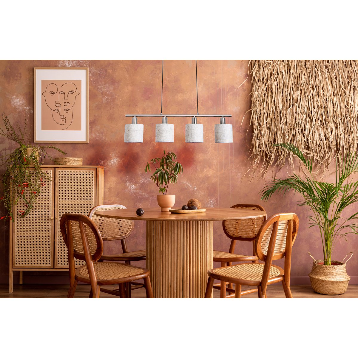 Hanglamp Maron 4-Lichts Satijn/Naturel (E14)