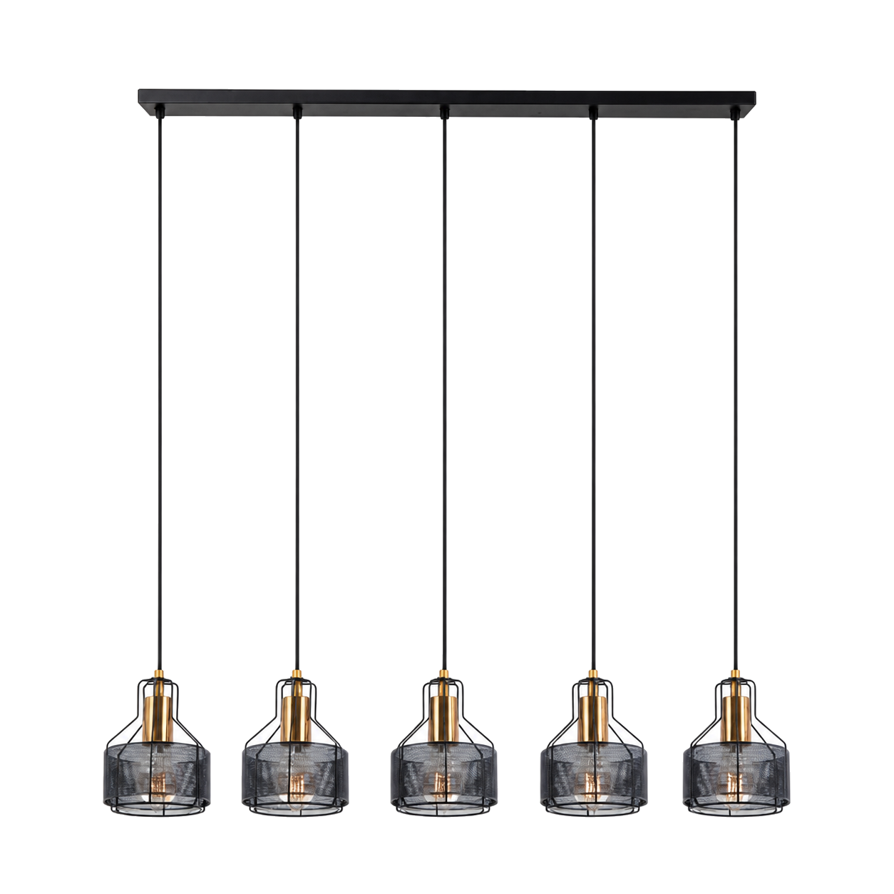 Hanglamp Foro 5-Lichts Zwart/Goud - 96 cm (E27) productfoto op witte achtergrond