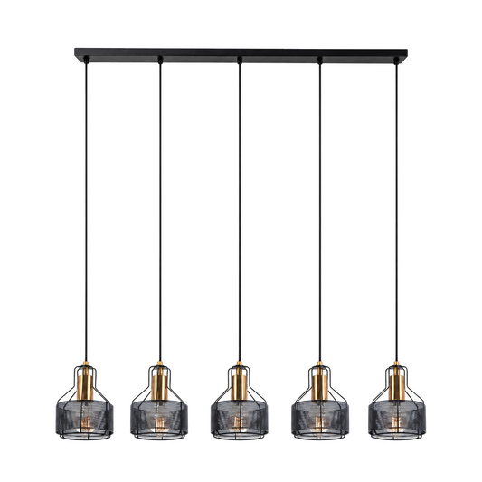 Hanglamp Foro 5-Lichts Zwart/Goud - 96 cm (E27) productfoto op witte achtergrond