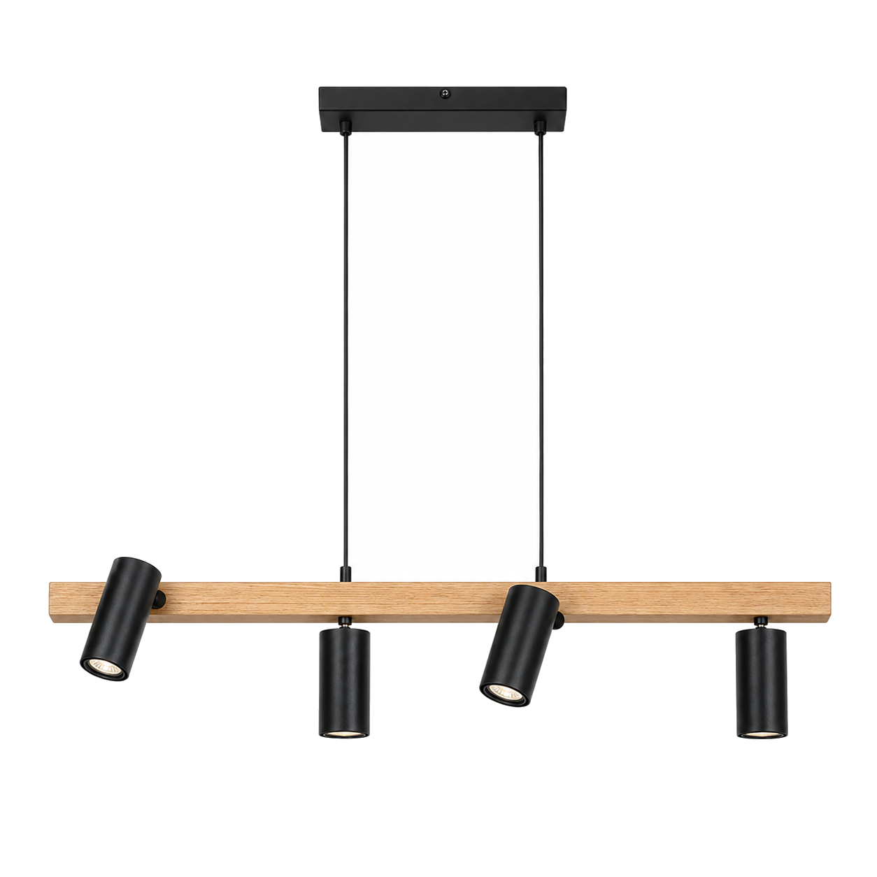 Hanglamp Frida 4-Lichts Zwart/Hout - 80 cm (GU10) productfoto op witte achtergrond