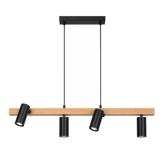 Hanglamp Frida 4-Lichts Zwart/Hout - 80 cm (GU10) productfoto op witte achtergrond