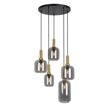 Hanglamp Fumo 5-Lichts Zwart/Glas (E14) productfoto op witte achtergrond