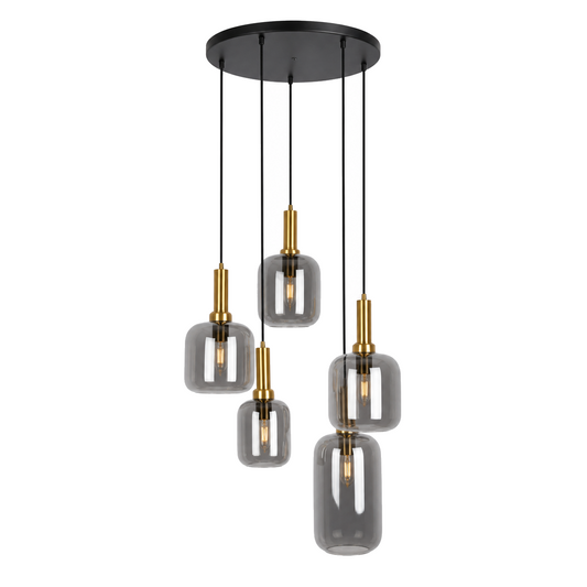 Hanglamp Fumo 5-Lichts Zwart/Glas (E14) productfoto op witte achtergrond