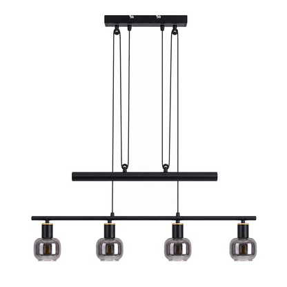 Hanglamp Fumoso 4-Lichts Zwart Rookglas - 78 cm (E14) productfoto op witte achtergrond