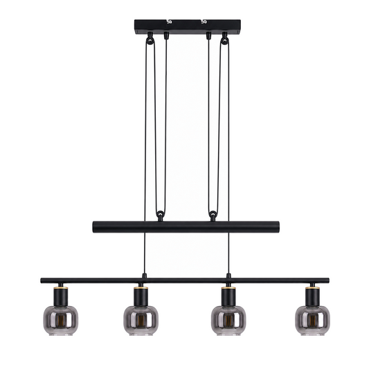 Hanglamp Fumoso 4-Lichts Zwart Rookglas - 78 cm (E14) productfoto op witte achtergrond