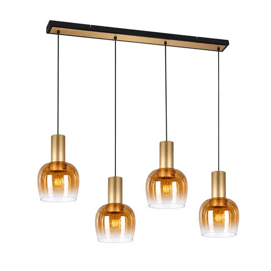 Hanglamp Funda 4-Lichts Amberglas/Messing - 111 cm (E27) productfoto op witte achtergrond