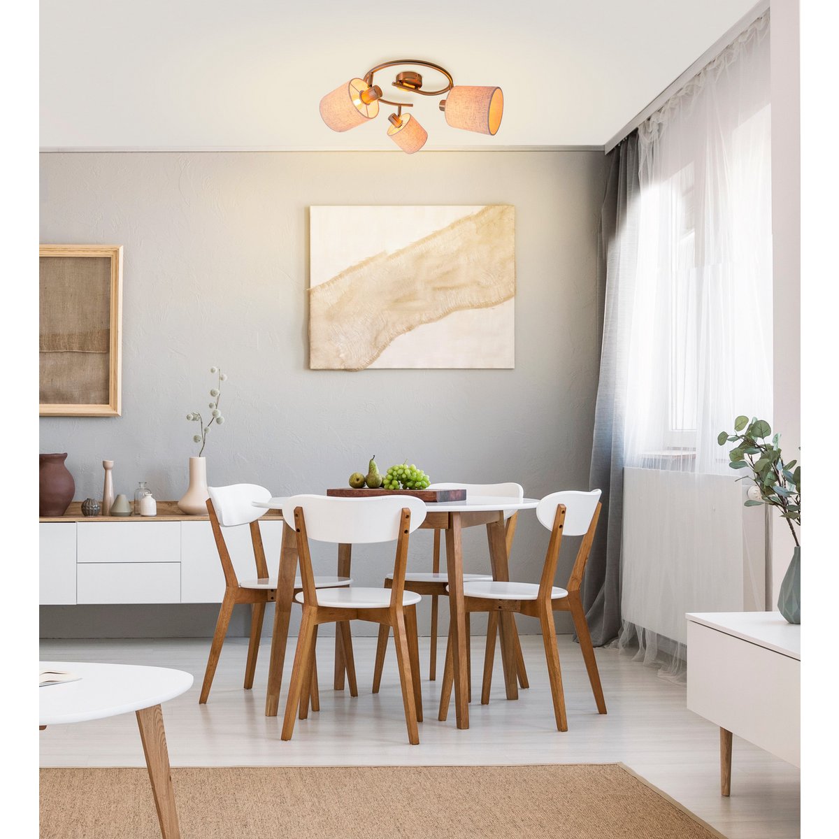 Plafondlamp Maron 3-Lichts Satijn/Naturel - Ø 28,5 cm (E14)