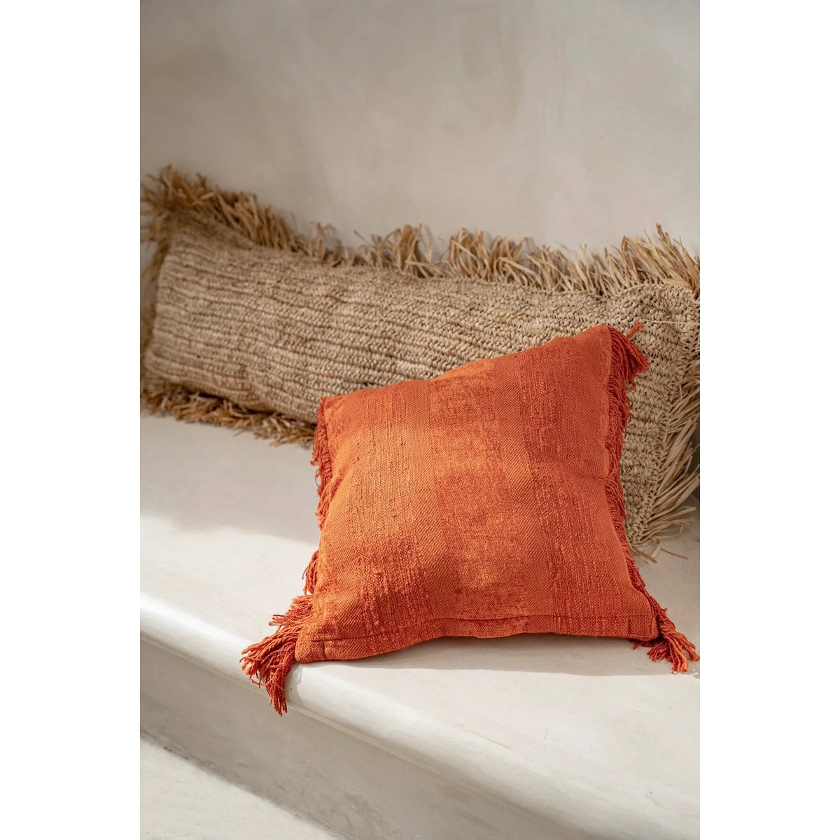 Raffia kussenhoes Rechthoekig naturel - 35x100 cm