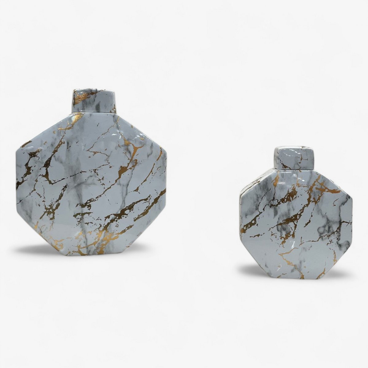 Keramische pot Zeshoek goudkleurig marmeren patroon