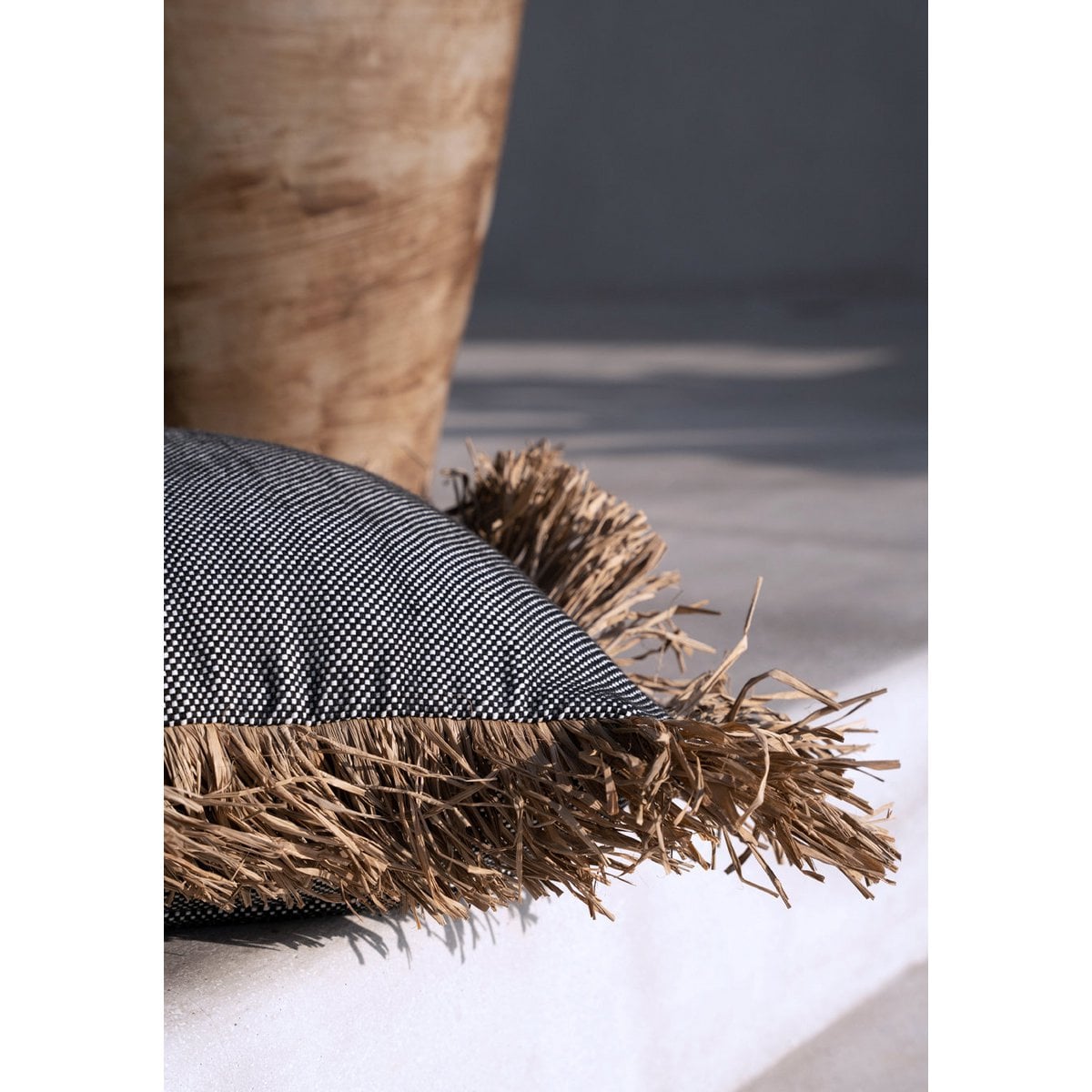 Katoenen kussenhoes Bonita naturel/zwart - 60 cm