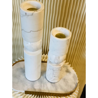 Marmeren kandelaar Marble wit - 19,5 cm