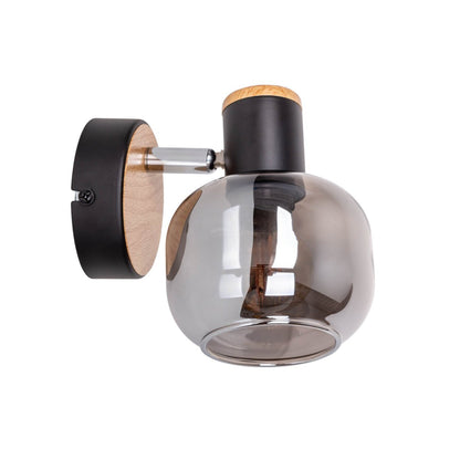 Glazen wandvlek "fumoso", wandlamp gemaakt van zwart en rookglas in zwart en de natuur, met E14 - aansluiting, voor eetkamer, woonkamer, gang of kantoor, lamp voor woonkamer, eetkamer, gang of gang 16 x 14 cm - OutHome