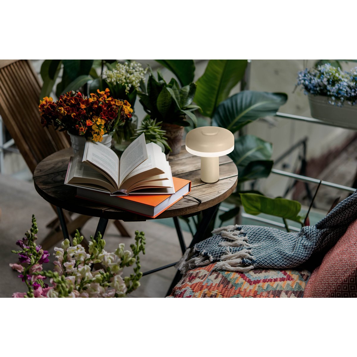 Snoerloze Tafellamp Pilu Vorst/Amandel - 16,5 cm