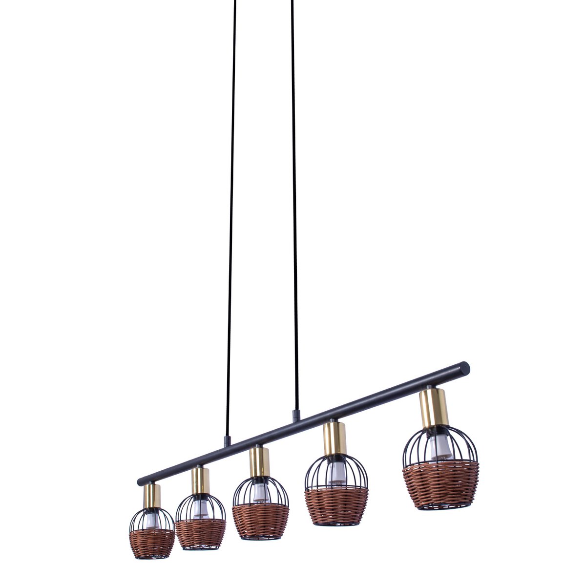 Hanglamp Corbis 5-Lichts Zwart/Rotan - 100 cm (E14)