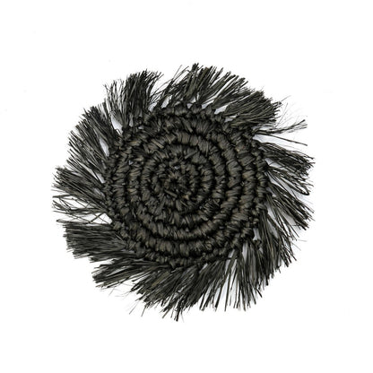 Raffia onderzetter Fringe zwart
