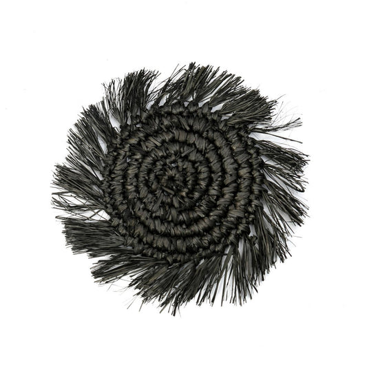 Raffia onderzetter Fringe zwart