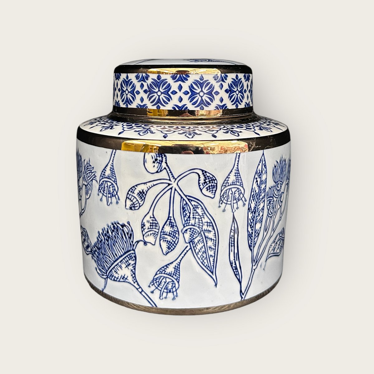 Porseleinen bloemenvaas Aline ginger jar blauw-wit