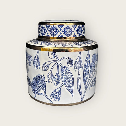 Porseleinen bloemenvaas Aline ginger jar blauw-wit