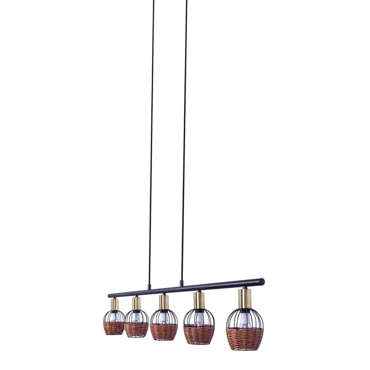 Hanglamp Corbis 5-Lichts Zwart/Rotan - 100 cm (E14)
