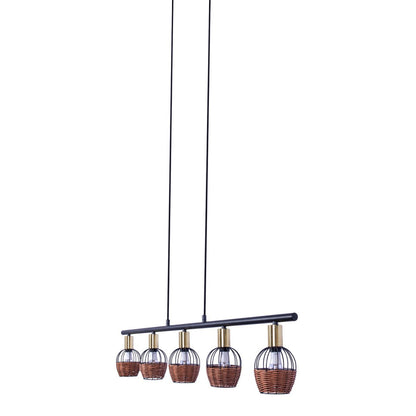 Hanglamp Corbis 5-Lichts Zwart/Rotan - 100 cm (E14)