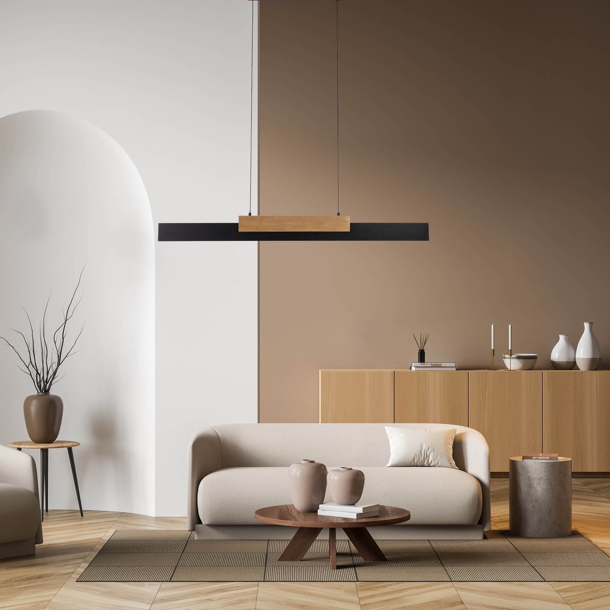 LED Hanglamp Wiebke Hout/Zwart - 120 cm (Dimbaar)