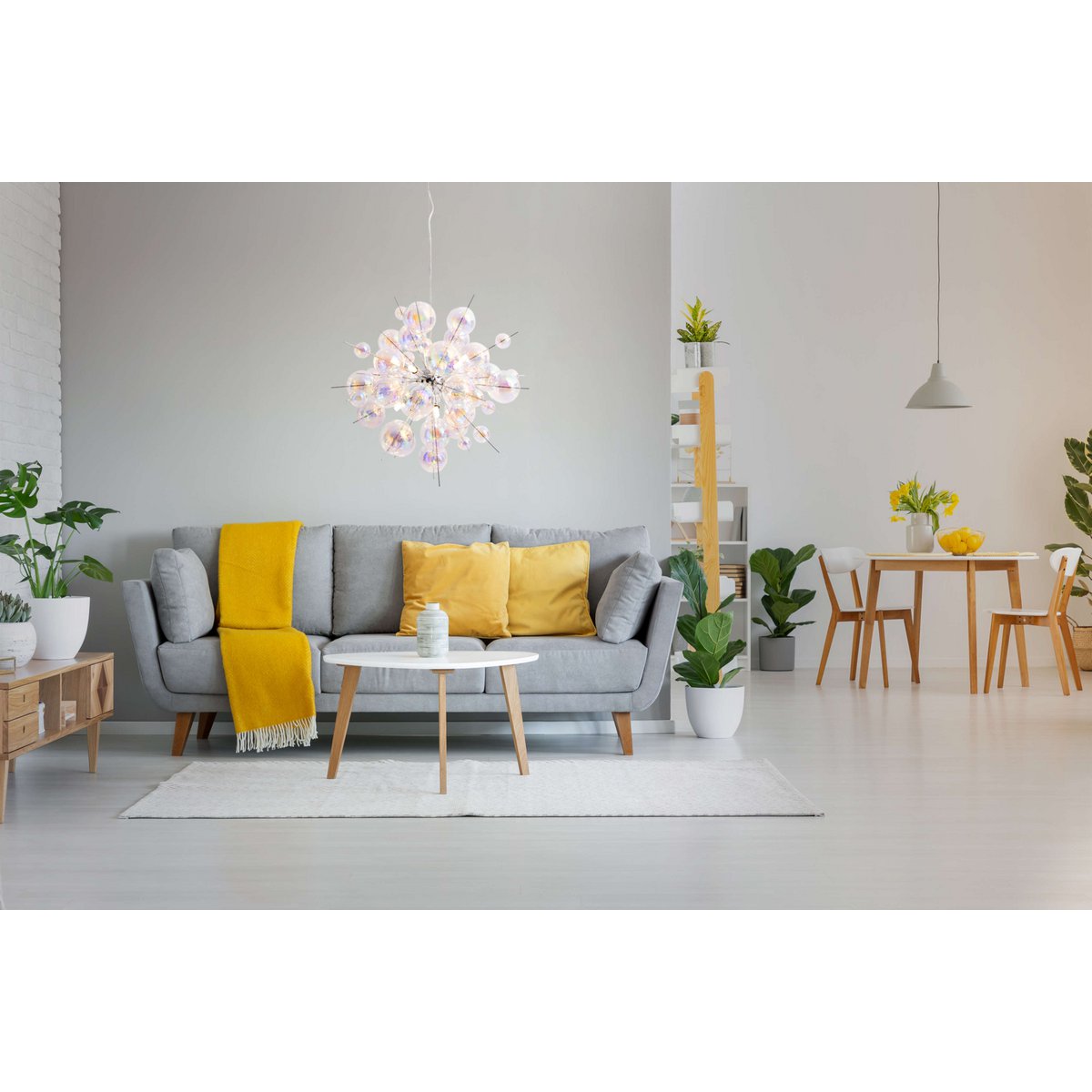 Hanger lamp "explosie" gemaakt van metaal - en irisglas, G9 - frames, hangende lamp voor eetkamer, woonkamer, hal of kantoor, Øca. 65 cm - OutHome