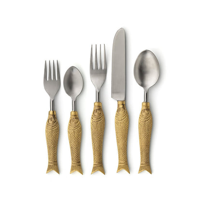 Messing visvormige lepel L goud