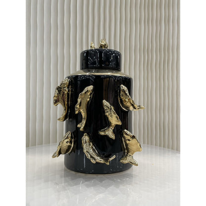 Keramische voorraadpot V-CF8134-11 zwart/goud - 30 cm