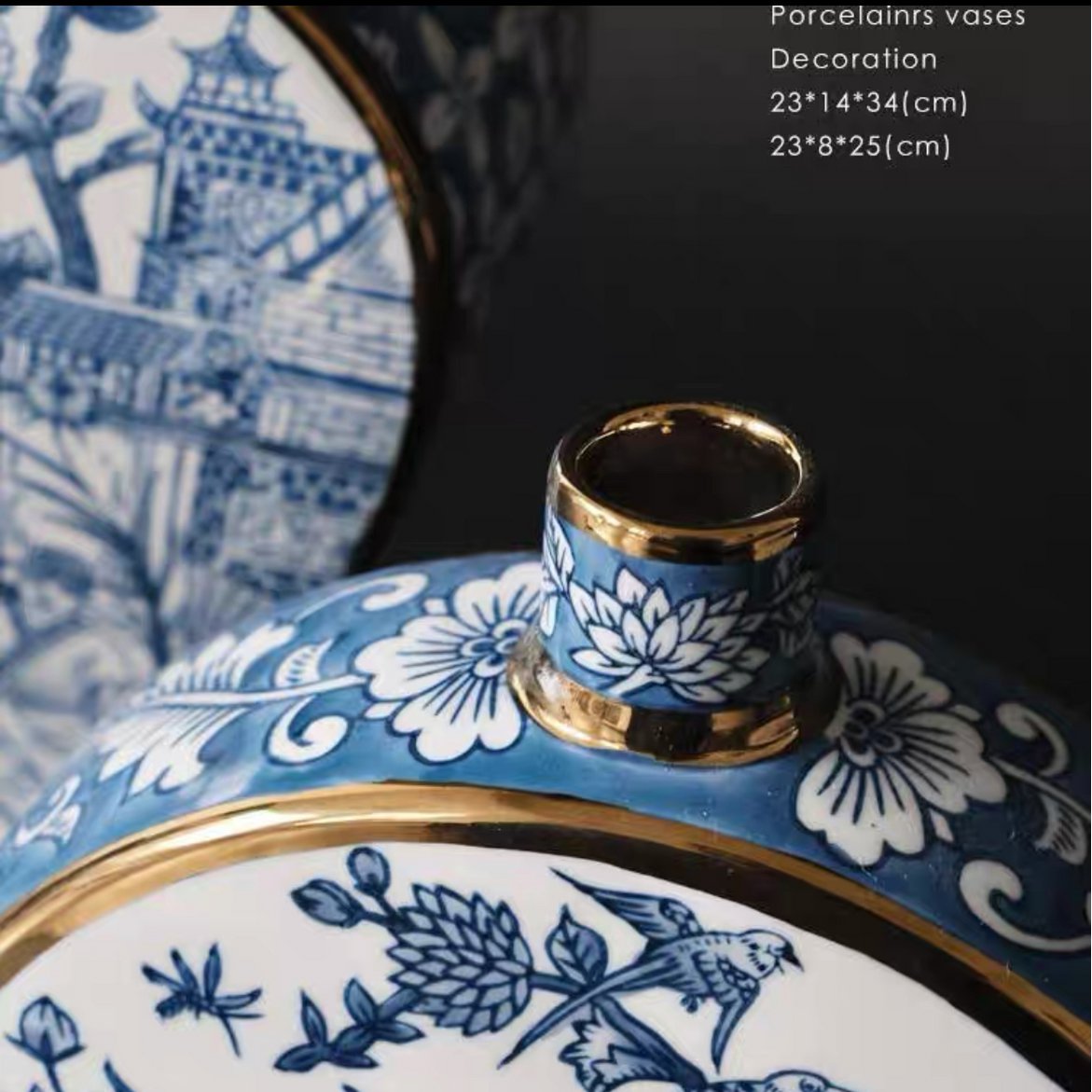 Porseleinen vazen Parijse delfts blauw (Set van 2)