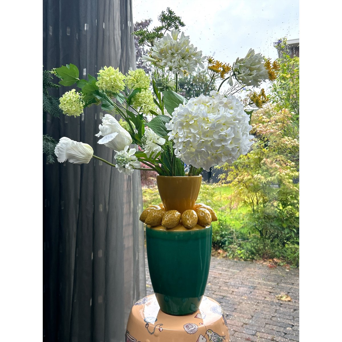 Keramische vaas Lemon juice turkoois/geel - 37 cm