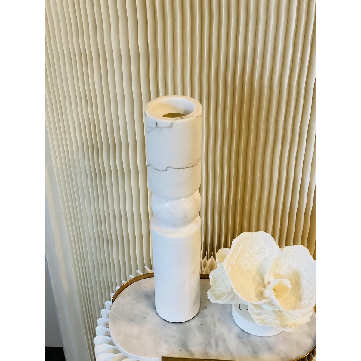 Marmeren kandelaar M wit - 29,5 cm