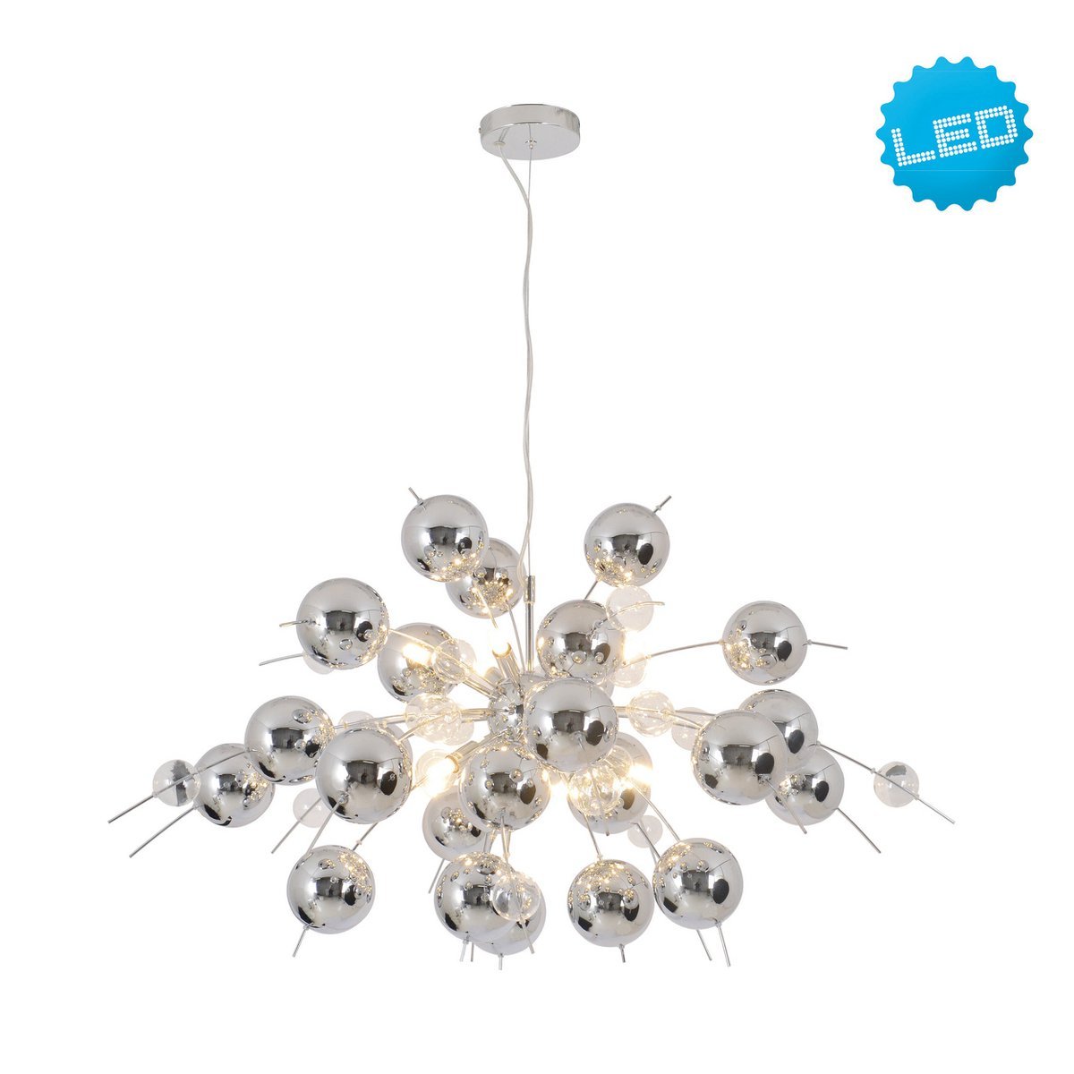 Hanger lamp "explosie" chroom gemaakt van metaal en glas, G9 - versies, hangende lamp voor eetkamer, woonkamer, gang of kantoor, Øca. 98 cm - OutHome
