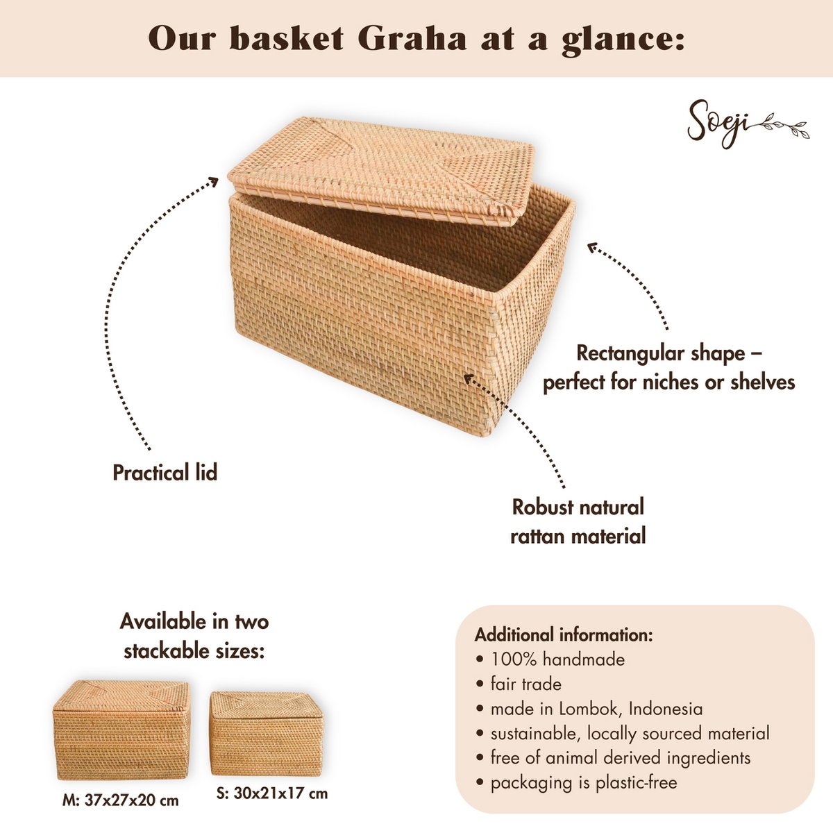 Plankmand Graha Rotan Beige met Deksel (2 maten)