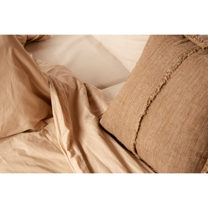 Linnen kussenhoes Sahara fringe bruin - 50x50 cm