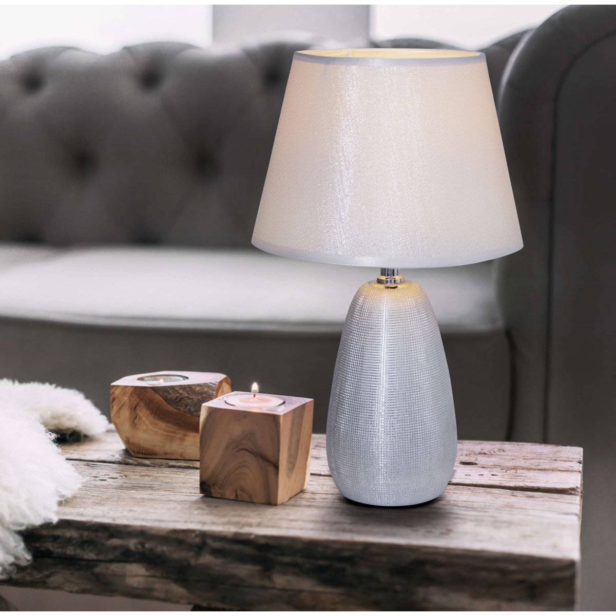 Keramische Tafellamp Simly Zilver - 37 cm (E14)