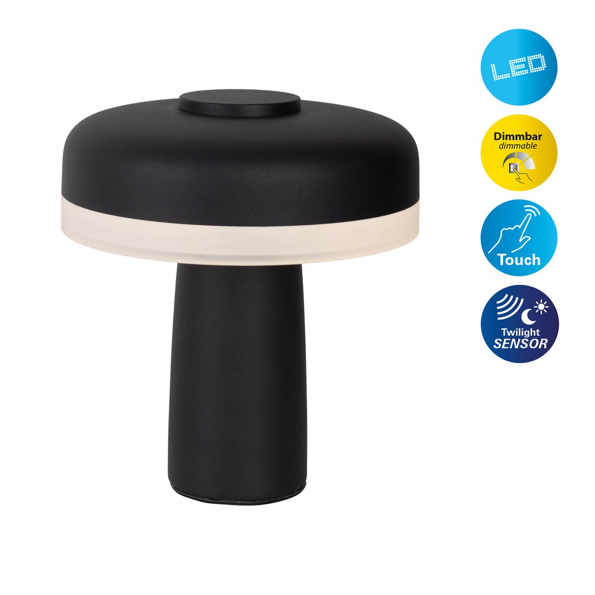 Snoerloze Tafellamp Pilu Zwart/Wit - 16,5 cm (Touch/Dimbaar)